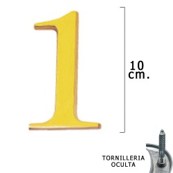 Numero Latón "1" 10 cm. con Tornilleria Oculta (Blister 1 Pieza)
